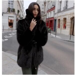 Zara- Faux Fur Coat with Belt